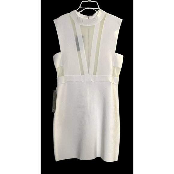 Bebe Bandage Dress Bodycon Mini Mesh Cutout Plunge Sexy L White NWT Y2K 90s - Picture 4 of 12
